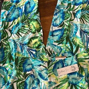 Tropical Green and Blue Wide Leg Pants